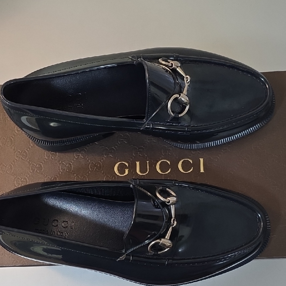 Gucci Blue Rubber (Rain Shoe) Loafers with Silver Detail